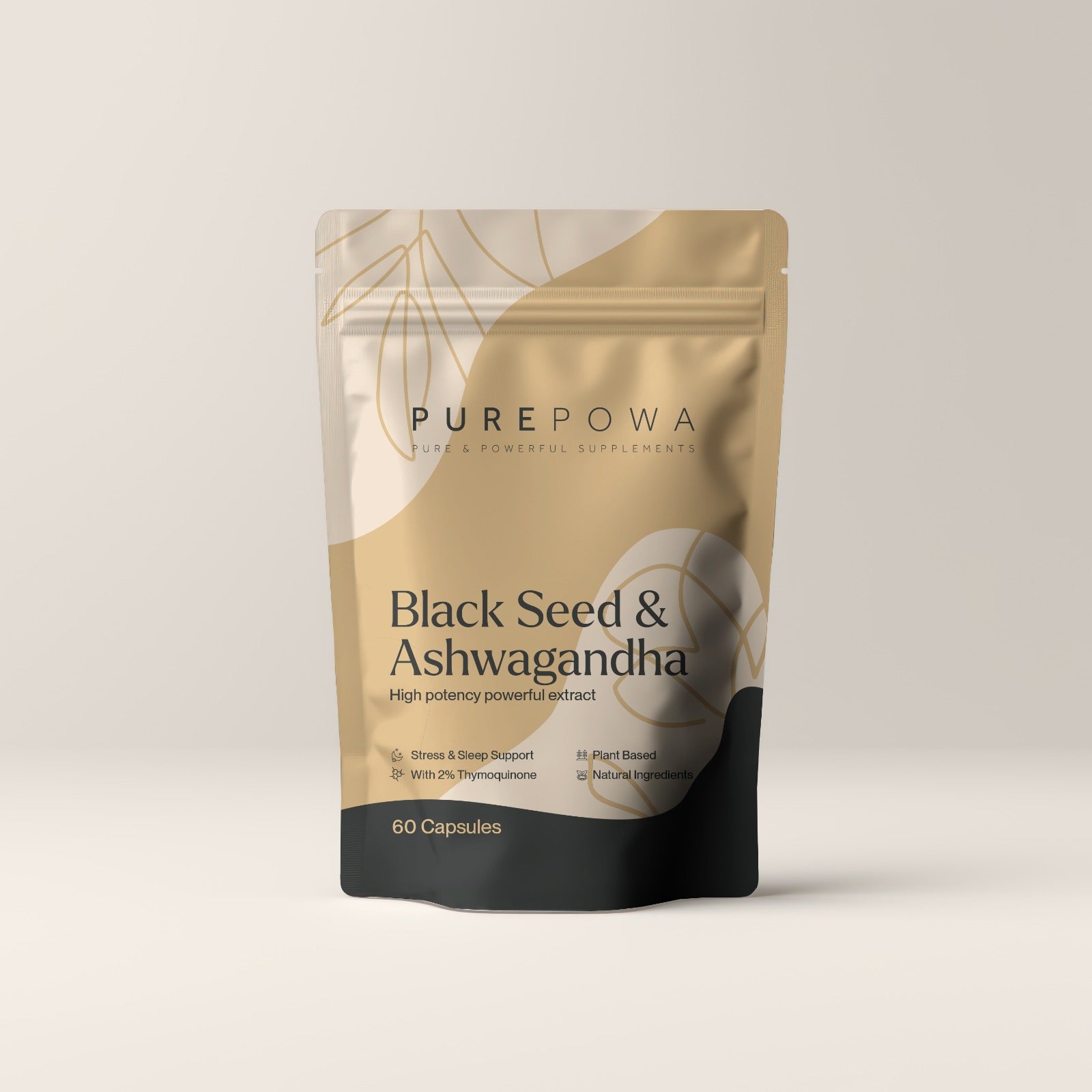 PUREPOWA Black Seed & Ashwagandha Capsules — Stress Relief & Immune Support