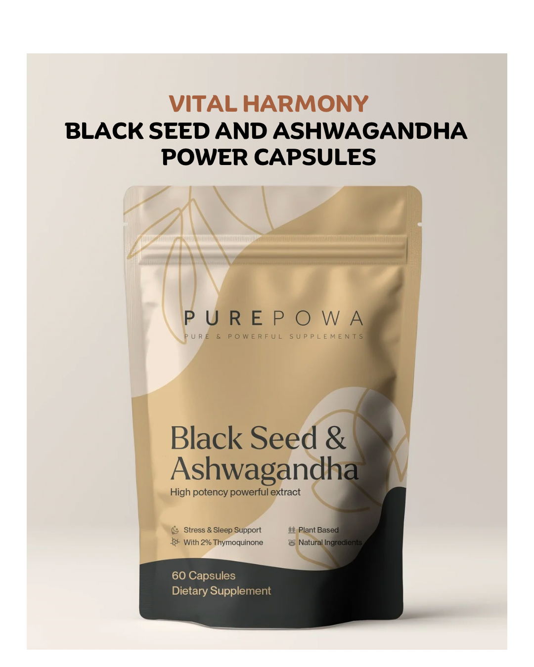 PUREPOWA Black Seed & Ashwagandha Capsules — Stress Relief & Immune Support